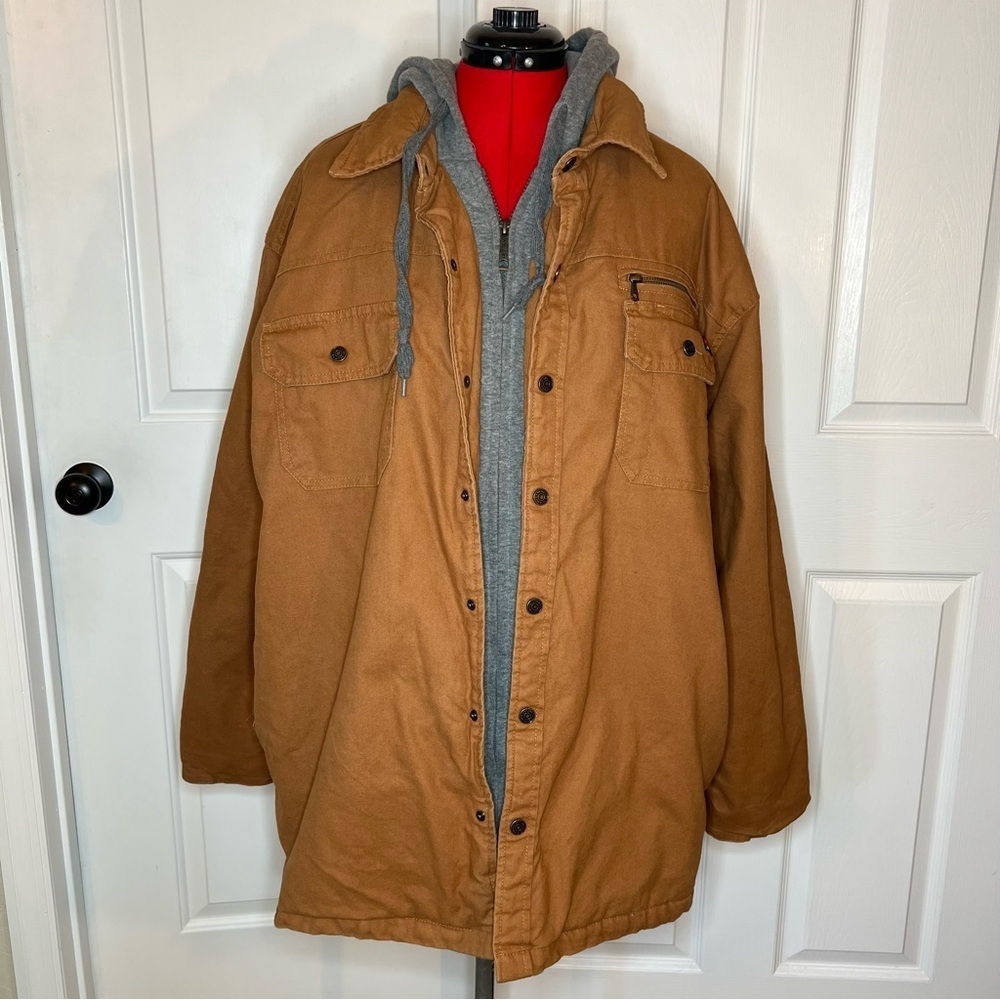 Wrangler Workwear Hooded Quilted Lined Jacket Rubber Brown Mens XL